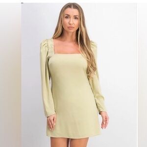 Danielle Bernstein Long Sleeve Satin Mini Dress in Light Green